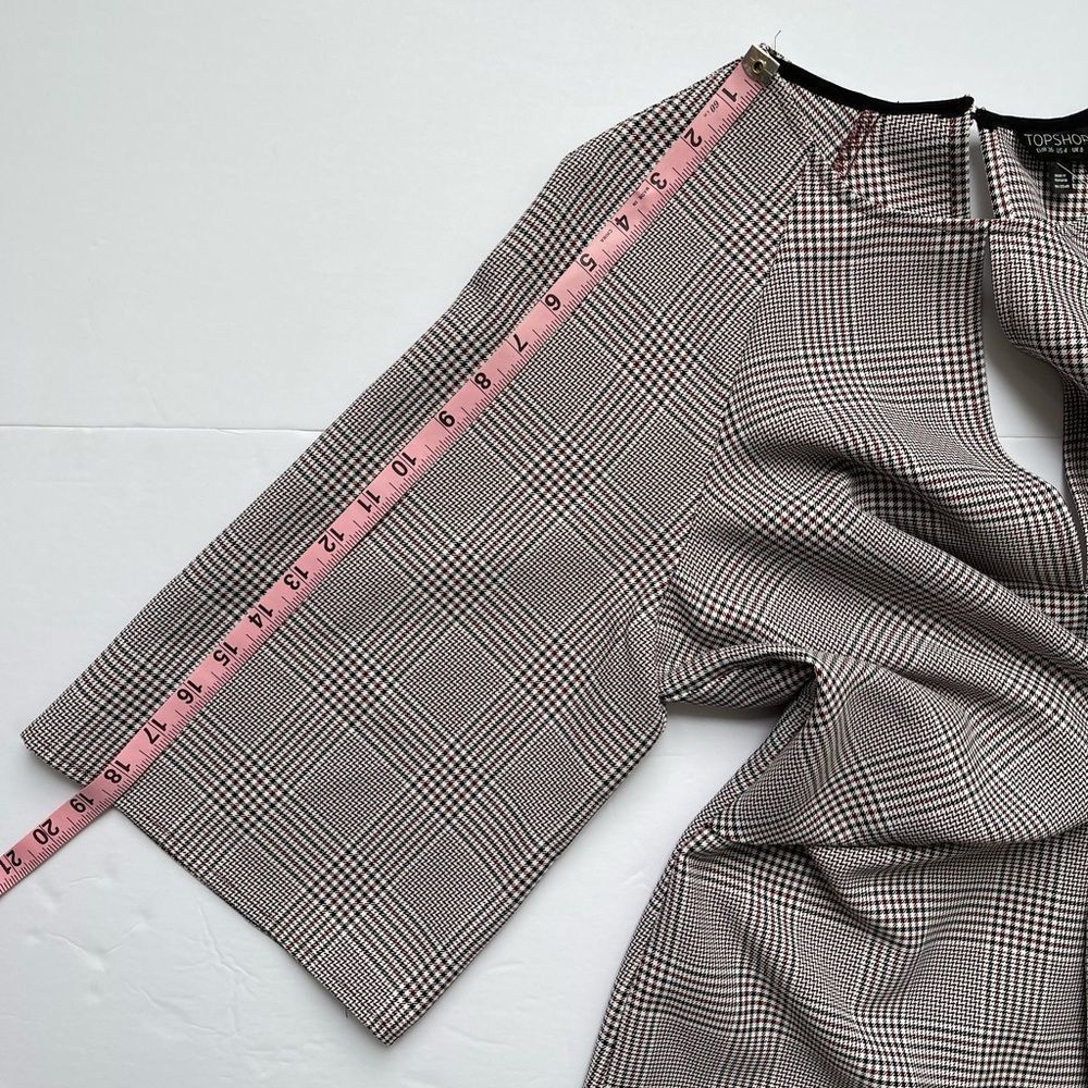 Topshop NEW Houndstooth Front Tie Plaid White Red Mini DresS Size 4 - Picture 13 of 16